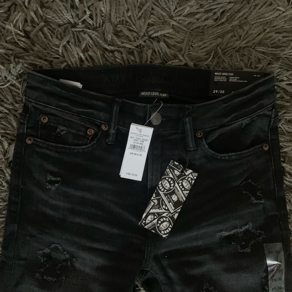 black stacked skinny jeans